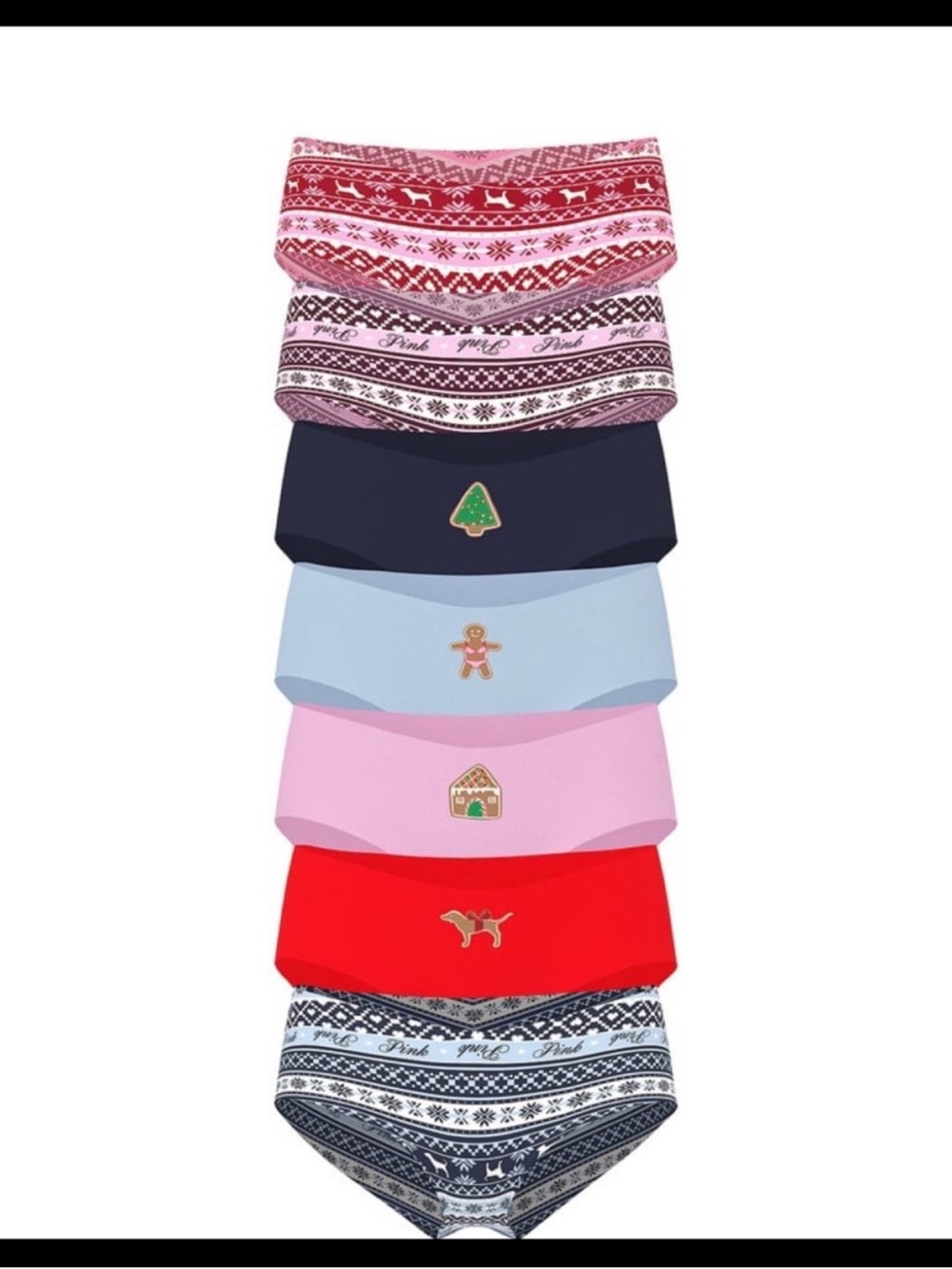 VS PINK CHRISTMAS Cheeky Panties Large Multi 7 Pack NEW